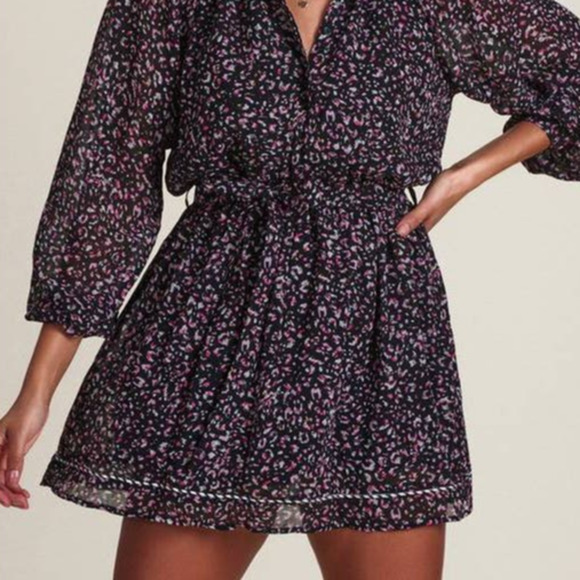 The Shirt by Rochelle Behrens Taylor Mini Dress Black Leopard S Coquette NEW - Picture 5 of 8